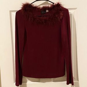 JKLA Burgundy Feather Neck Sweater Top NWT